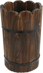 MY MIRONEY Wooden Barrel Planter Vintage Style Wood Bucket Rustic Garden Flower Plant Pots Container, Wave Mouth, 5.63" x 8.86"
