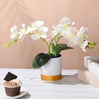 XunYee Orchid Artificial Flowers in Pot 15 Inches Artificial Orchid Flowers Phalaenopsis Potting for Home Office Wedding Bathroom Centerpiece Decor(White)