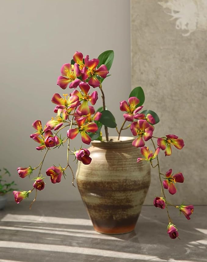 Artificial Flower Decoration Orchid Realistic high-end Bionic Flower Living Room Artificial Flower Living Room TV Cabinet Decoration Ornament Retro Fake Flowers (Red 3 Stick)