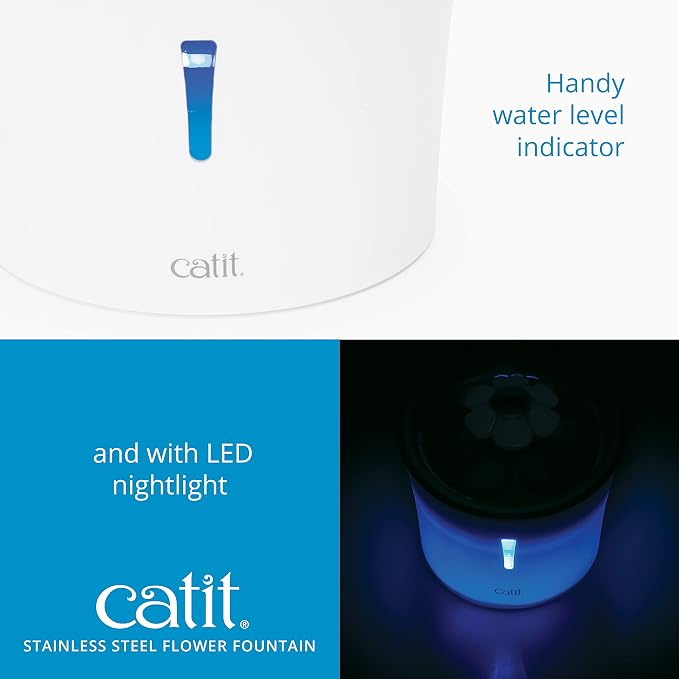 Catit LED Flower Fountain with Triple Action Filter, Cat Drinking Water Fountain, 3 L