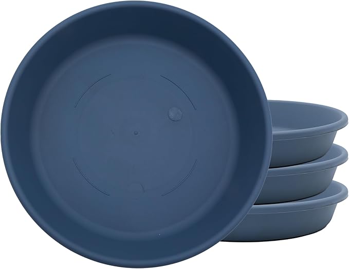 The HC Companies 8 Inch Classic Round Plant Saucer, Lightweight UV-Resistant Plastic Outdoor & Indoor Flower Pot Tray, 4-Pack Plant Pot Trays for Garden & Home Decor, Slate Blue