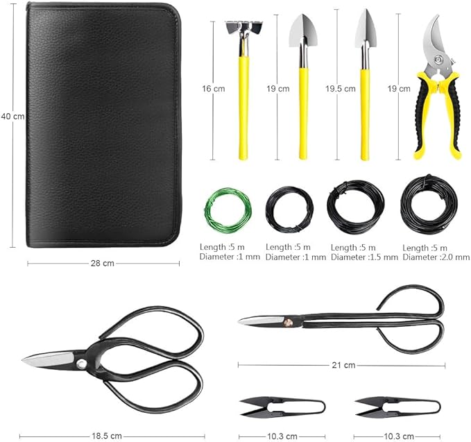 Bonsai Tools Set 13Pcs, Bonsai Essentials with PU Leather Bag, High Carbon Steel Succulent Trimming Kit, for Pruning, Raking, Training Plants, Ideal Gardening Gifts