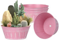 vensovo 10 Inches Pink Metal Rustic Plant Pots - 4 Pcs Large Shallow Galvanized Planters with Drain Hole and Rubber Plug, Rustproof Tin Bucket Succulent Pot Indoor Farmhouse Vintage Style for Decor