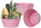 vensovo 10 Inches Pink Metal Rustic Plant Pots - 4 Pcs Large Shallow Galvanized Planters with Drain Hole and Rubber Plug, Rustproof Tin Bucket Succulent Pot Indoor Farmhouse Vintage Style for Decor