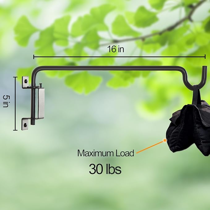 AILIN YELOKIE 16" 360° Swivel Plant Hange - Heavy Duty Solid Steel Wall Hook, 12-Directional Adjustable for Bird Feeders, Outdoor/Indoor Plants, Garden & Patio, Rust-Resistant Black
