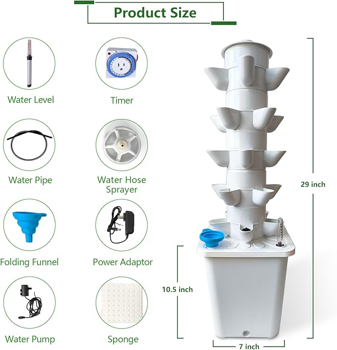 25 Plants Hydroponic Tower, Hydroponics Growing System Tower, Hydroponics Tower with Timer Automatic Watering, Vertical Hydroponic Tower, Planter Germination Kit for Herbs Vegetables Fruits