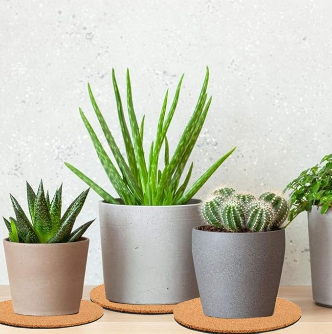 4 Pieces 2 Sizes Cork Plant Coasters, 4/6 Inch Cork Plant Mats, Cork Coaster for Planters, Plant Coasters for House Plants Indoors (Nude & Black)