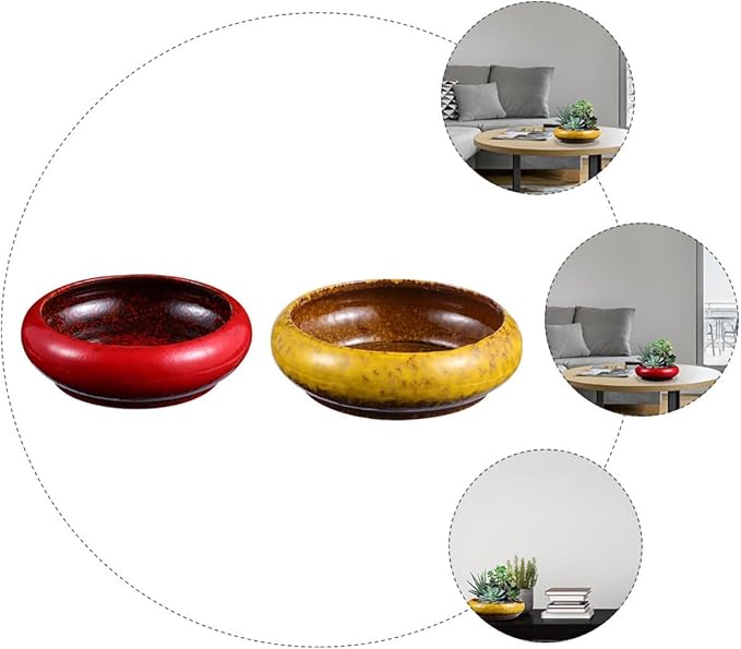 2pcs Vintage Ceramic Flowerpot Set, Large Diameter Succulent Planter Pots with Red and Yellow Glaze, Outdoor Patio Planting Container for Garden and Home Use