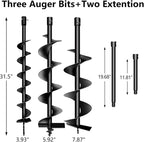85cc Post Hole Digger 2-Stroke Petrol Gas Powered Earth Digger with 3 Auger Drill Bits (4" 6" & 8") + 2 Extension Rods （12" & 20"） for Farm Garden Plant