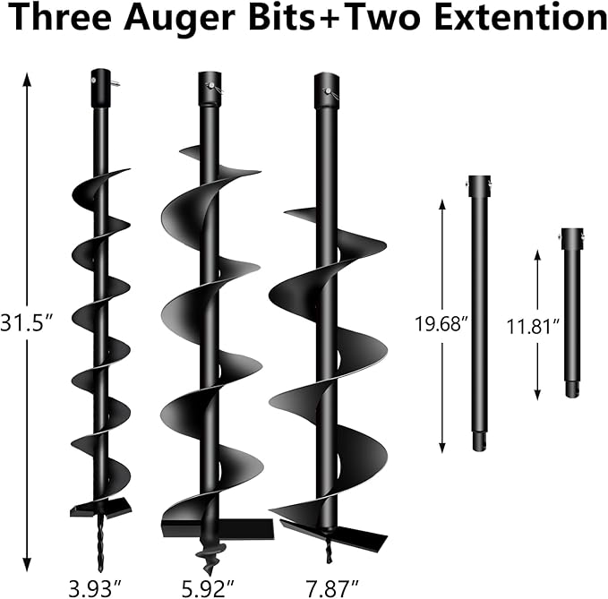 85cc Post Hole Digger 2-Stroke Petrol Gas Powered Earth Digger with 3 Auger Drill Bits (4" 6" & 8") + 2 Extension Rods （12" & 20"） for Farm Garden Plant
