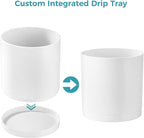 FaithLand 14-Inch Large Modern Cylinder Planter, Thick-Walled Plastic Plant Pot with Drainage Holes and Detachable Saucer, Matte White, Ideal for Indoor & Outdoor Plants Flowers