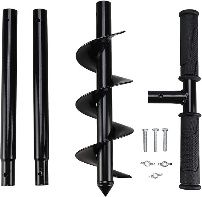 RealPlus Hand Auger Post Hole Digger 4" x 33" Garden Hole Digger Tool Manual Earth Auger Drill for Deep Cultivating Seedlings Planting Trees