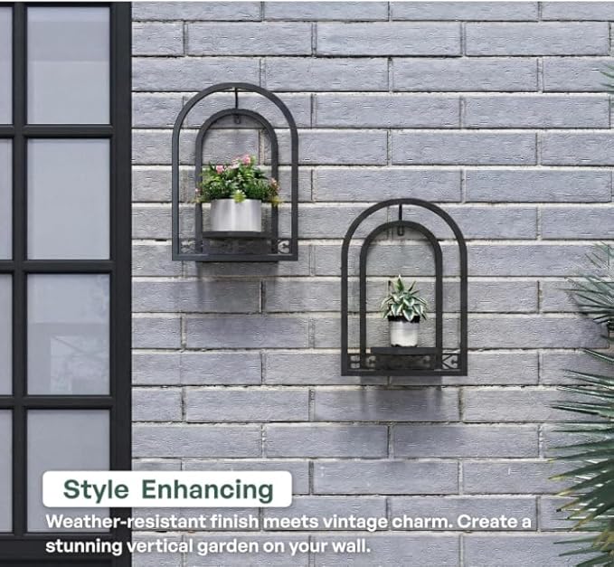 Hanging Planter for Indoor & Outdoor Plants, Mid Century Modern Iron Frame Wall Decor for Living Room Garden Patio 3 Pack Black（No Light）