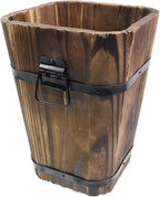 MY MIRONEY Plant Pots, Vintage Wooden Barrel Planter - Solid Rustic Garden Flower Pot with Metal Handles & Frame for Indoor Planter, Office Home Decor, Garden Home Plants, 6.69" x 9.45"