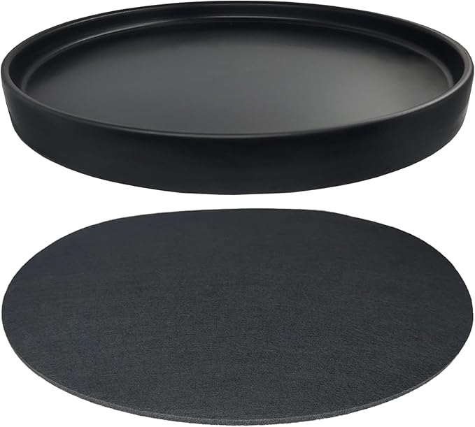 Yukfona Ceramic Plant Saucer Black Deep Pot Tray - 1 Pack 15 inch, Planter Saucers Water Drip Trays for Indoors Outdoor, Thick Durable Sturdy Flower Pot Saucers for Glazing Pots Base(15"/13.5"-Size)