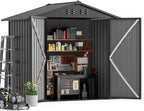 COMHOMA Shed Outdoor Storage Shed Metal,Lockable Doors Tool Sheds with Sloping Roof,Steel Garden Shed with Air Vent for Backyard,Patio,Lawn,Poolside(Grey,6'x4')