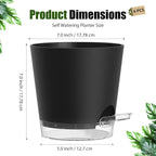 Plant Pots 7 Inch Self Watering Pots, 6 Pack Plastic Planters with Drainage Holes and Clear Saucers,Plastic Flower Pots for Indoor Out Door Plants (Black)