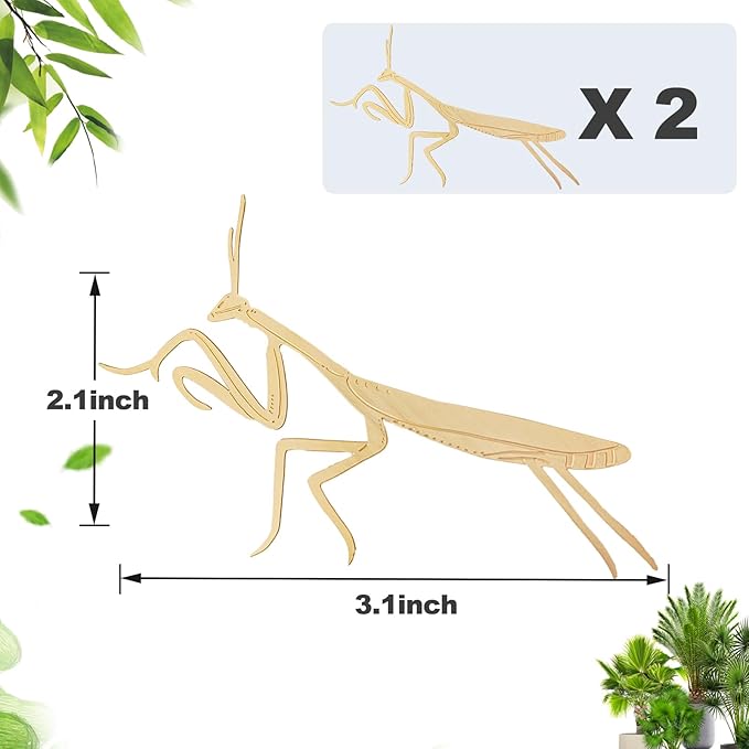 Rainteam Plant Animal Decor Brass Plant Charms for Live Plants Cute Animal Plant Hanger Ornaments for Pots Garden Plant Decorations Plant Accessories Gift for Plant Lovers (2 Mantis)