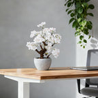 TOARTi Artificial White Cherry Blossom Potted Plant with Stone Pot, 12.6" Fake Flowers Potted Faux Plant Desk Decor, Realistic Decorative Plants Indoor Decor for for Home Bedroom Bathroom Office Desk