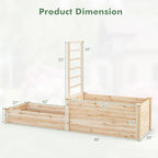 HAPPYGRILL Raised Garden Bed with Trellis, Wood Garden Box w/Open Base Design & 2 Compartments, Outdoor Wooden Planter Box Kit for Vine Climbing, Fruits, Vegetables, Flowers, Herbs, 88" x 25" x 53"