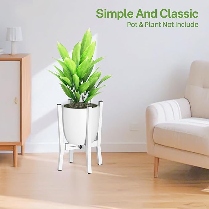 iDavosic.ly Adjustable Plant Pot Stand Indoor Outdoor, Metal Short Single Flower Holder Fits 8 to 12 Inch Large Heavy Duty Planter (Not Included) | White