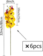 FagusHome 32 Inch Artificial Phalaenopsis Flowers 6 Pcs Artificial Orchid Flowers Stem Plants for Home Décor (Yellow Piebald)