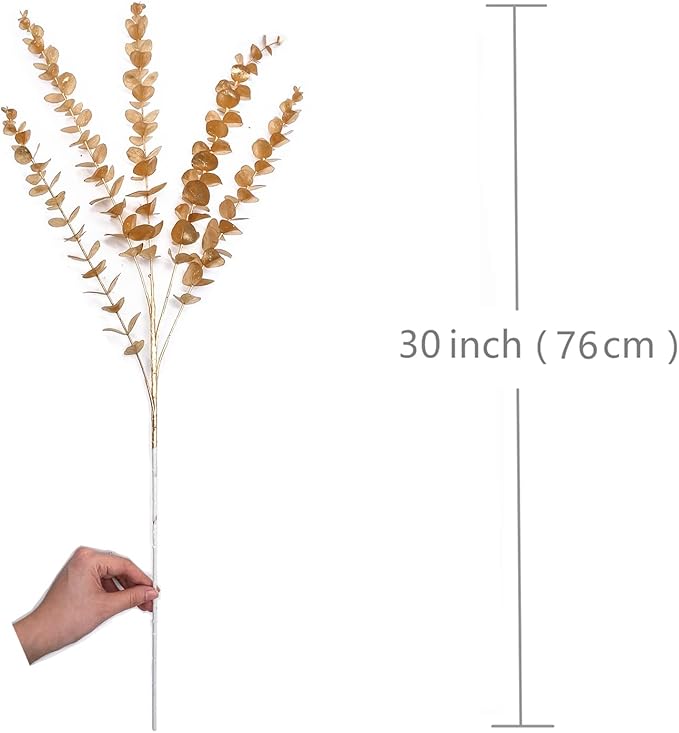 PASYOU Artificial Plants for Christmas Decor, Fake Gold Eucalyptus Plastic Grass Shrubs Leaves Indoor Outdoor Home Garden Party Hotel Wedding Event Faux DIY Decoration - 30 Inch Golden 2 Pack