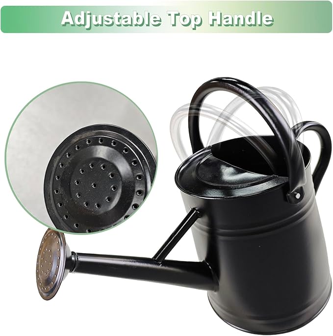 Watering Can for Outdoor&Indoor Plants，1 Gallon Metal Watering Can with with Removable Spout，Galvanized Steel Garden Flower Water Can Plant Watering Pot with 2 Handles，Black