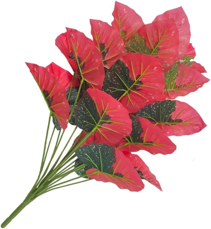Artificial Caladium Plant with Red and Green Leaves, Red Leaf Artificial Plants Decoration Simulated Bonsai Potted Decor Home Room Party Wedding Office Floor(Rosered(No Flowerpot), 85cm)