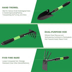 Garden Tool Set, 3 Pack Lightweight Heavy Gardening Kit Including Hand Shovel, Transplant Shovel and Hand Rake with Soft Rubber Non-Slip Handle, for Planting Weeding Digging, Green ﻿