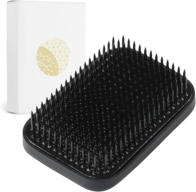 Wazakura Japanese Black Ikebana Kenzan Flower Holder Rectangular Square, Made in Japan Floral Arranging Pin Frog Tool - (3.2 in (83mm), Black