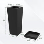 Tall Planters 28" H - 2 Pack, Tapered Pots with Drainage Insert Shelve & Trays, Metal Outdoor Planter Box for Porch, Garden, Patio, Yard (Black)