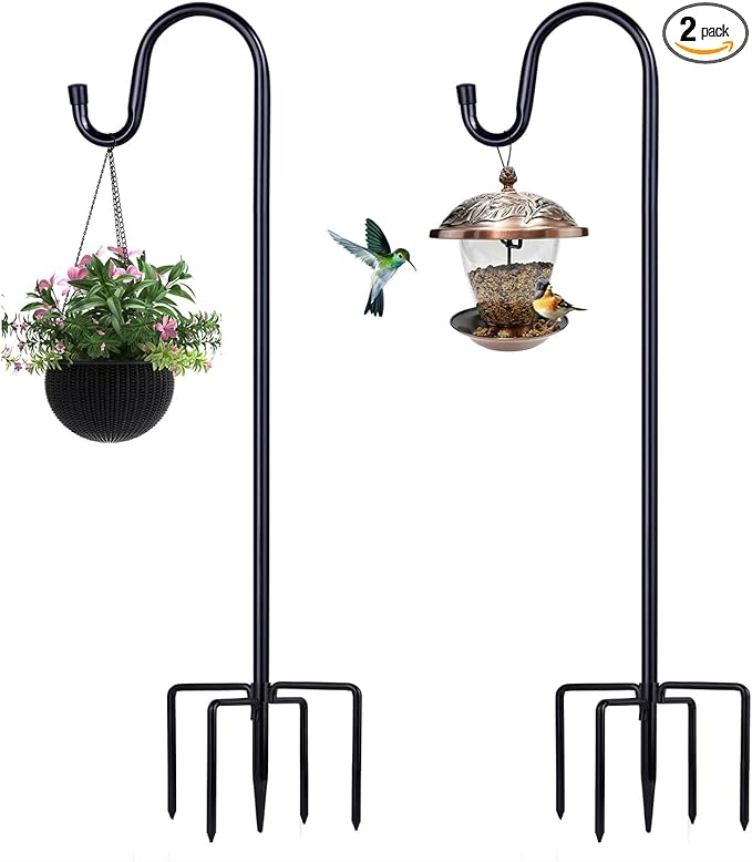 Shepherd Hooks for Outdoor, 2 Pack 62 Inch Bird Feeder Pole with 5 Prongs Base for Hanging Lantern, Hummingbird Feeder, Lightweight Plant, Shepherds Hook for Bird Feeders for Outside