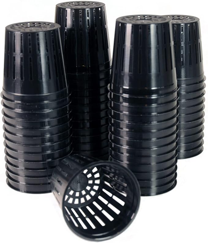 xGarden - Lightweight Economy Net Pots - Thin Lip & Slotted Sides - for Hydroponics & Aquaponics - UV Resistant & BPA Free Plastic - Indoor or Outdoor Growing - Black 2" Round Mesh Pot Cups - 50 Pack