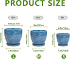Ceramic Flower Pots - 10 Inch 8 Inch 6 Inch Plant Pots with Drainage Holes and Plant Saucers, Round Modren Planters for Indoor Outdoor, Garden Decor, Gifts for Plant Lovers, Set of 3, Blue