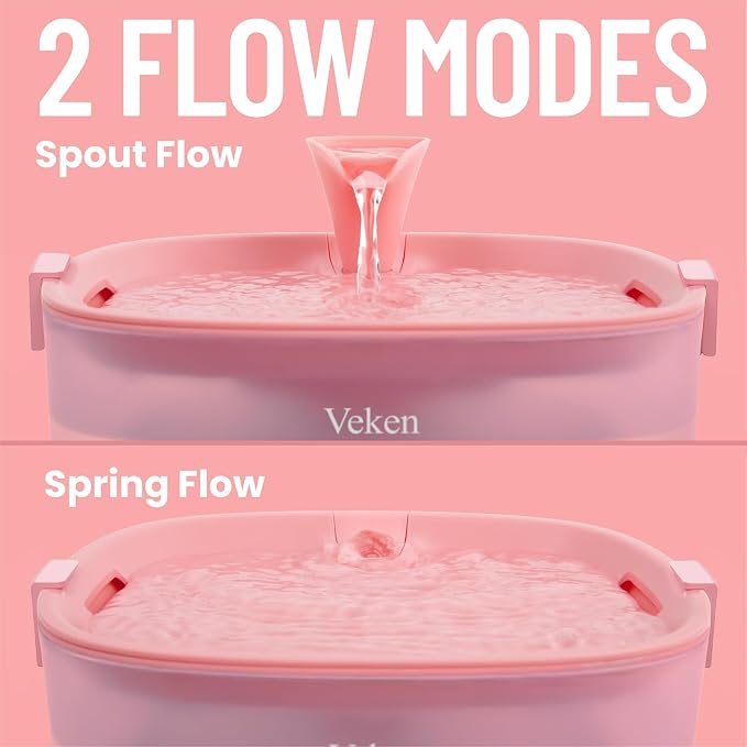 Veken Cat Water Fountain with Detachable Tank & Secure Clips, Easy to Clean & Assemble, 85oz/2.5L Pet Drinking Dispenser with Quiet Operation & LED Light, Cats, Dogs and Small Pets, Red