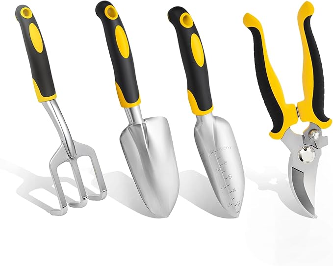 FrutPunch Garden Tool Set 4-Piece,Heavy Duty Aluminum Gardening Tools,Rust-Proof Gardening Hand Tools,with Non-Slip Ergonomic Handle,The Ideal Gift for Garden Enthusiasts.