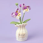 Crochet Moth Orchid Vase, Eternal Finished Hand Woven Artificial Mini Flowers Pot Decoration for Home Office Kitchen Living Room Table Bedroom Creative Women Girls Gift (Pink)
