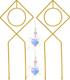 eZAKKA 17.3in Small Trellis for Potted Plants, Trellis for Climbing Plants Indoor Vine Ivy Flower Support with 2PCS Crystal Suncatcher, Gold, Pattern 03