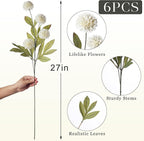 VIERENA 6 Pcs Faux Silk Pompon Mum Artificial Flowers for Vase -27", Bulk Fake Chrysanth Branches with Stems for DIY Bouquet Centerpieces Wedding Fillers Arrangements Shower Decorations (Cream)