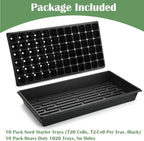 RooTrimmer 10 Pack 1020 Trays No Holes and 10 Pack 72 Cell Seed Starter Tray, 20" x 10" - Heavy Duty Reusable Plastic Seed Starter Kit for Microgreens, Seed Germination & Plant Propagation (10 Sets)