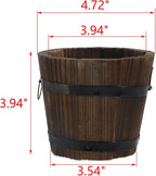 MY MIRONEY Plant Pots, Vintage Wooden Barrel Planter - Solid Rustic Garden Flower Pot with Metal Handles & Frame for Indoor Planter, Office Home Decor, Garden Home Plants, 4.72" x 3.94"