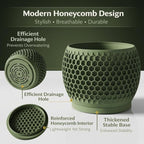 Plant Pots, Modern 3D Printed Honeycomb Planters for Indoor Plants, 4.7 Inch Military Green Decorative Flower Pot for Office Desktop, Bookshelf & Home Decor, Lightweight & Durable.