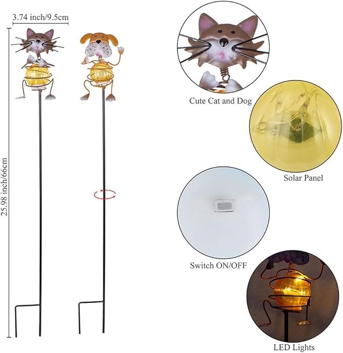 Solar Garden Lights,26''H Cat Dog Waterproof Decorative Solar Stake Light,Decorative Statues Figurine Lights for Lawn Patio Pathway for Outside