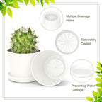 8 Pcs White Small Round Casual Plant Pots, Succulent Pots, Indoor/Outdoor, Resin Plastic, Drainage Hole, Polished Finish