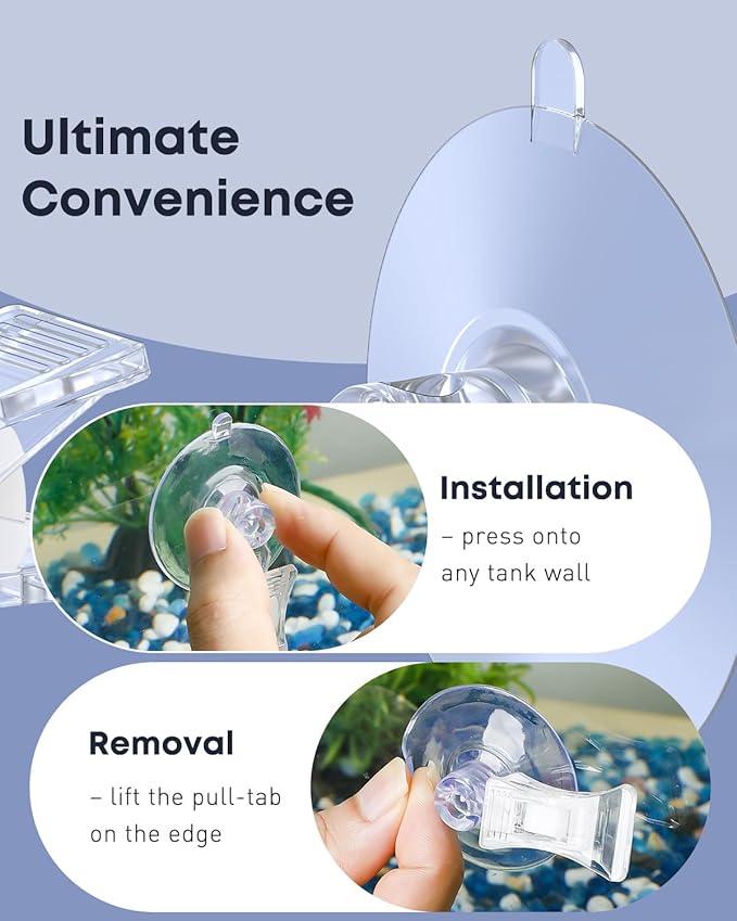 Pawfly 12 Pcs Aquarium Suction Cups with Clips, Plant Leaf Seaweed Clip, Fish Tank Accessories, Aquarium Suction Cup Clips, Clear Plastic Fish Feeding Tool, Underwater Fish Feeder, Veggie Feed Holder