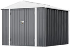 Greesum 8x6FT Outdoor Storage Shed, Utility Tool Shed with Sloping Roof, Metal Storaged Garden Shed with Door & Lock for Patio Storage, Gray