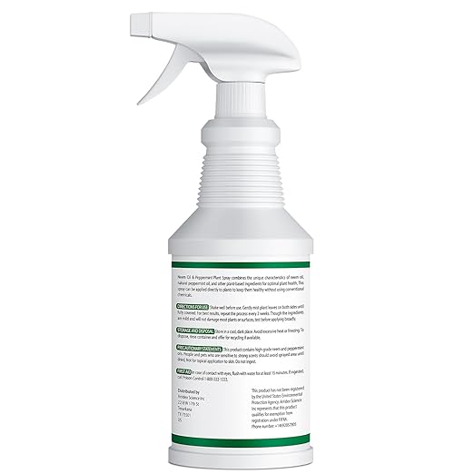 Neem Oil Spray for Plants with Peppermint Oil, Natural Neem Oil Spray for Indoor/Outdoor Plants, Suitable for Organic Gardening (16oz, Pet Safe, Non Toxic)