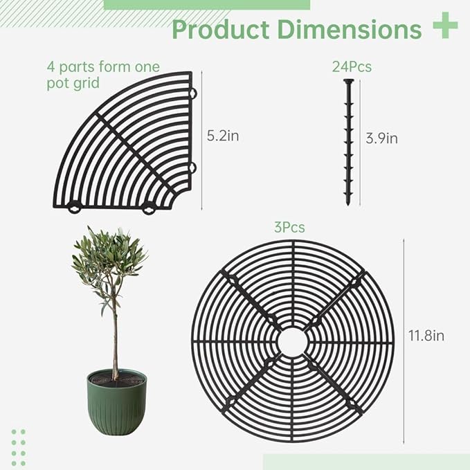 11.8In 3Pcs Grids Plant Pot, Cuttable Covers Flower Pot with 24 Stakes, Abs Plant Protectors Flower, Stoppers Digging Pets for Outdoor Indoor Plants