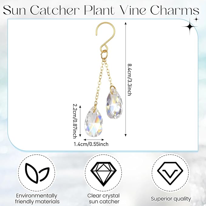 6 Pcs Crystal Plant Charms Beaded Plants Suncatcher Hanging for Mini Potted Plants, Home Window Garden, Home Window Garden Rainbow Sun Catchers Plant Accessories Indoor